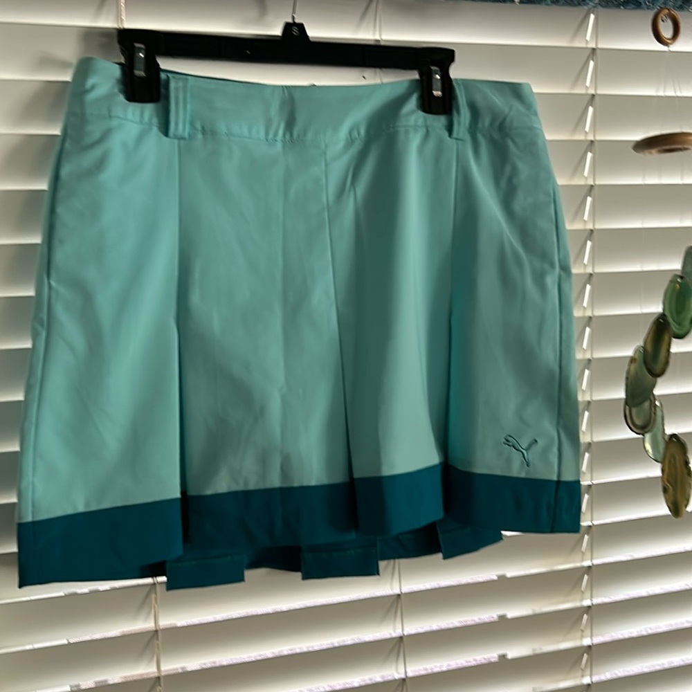 Puma Athletic Skort Mini Skirt turquoise Pleated Pockets‎ Zipper Sporty Sz 10